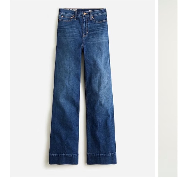 J. Crew Denim Trouser in Wesly Wash Size 34 = Size 18 Wide Leg Jeans - Picture 3 of 15